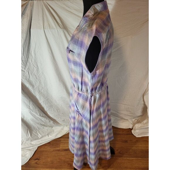 Vintage Miss Joni Pastel Plaid Size 14 70s Dress - Picture 4 of 6